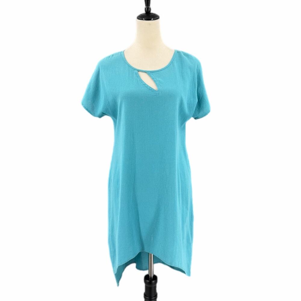 Soft Surroundings Bright Blue Cotton Keyhole Cutout Lightweight Knit Tunic Dress